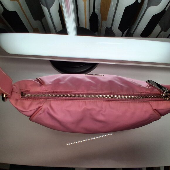 Vintage Prada Hobo Handbag Bubblegum Pink Nylon with Leather Trim Small Size - Picture 4 of 13